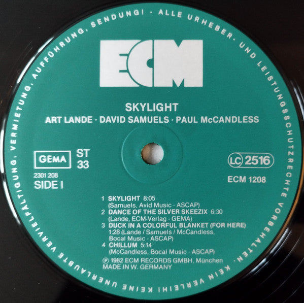 Art Lande, Paul McCandless, Dave Samuels : Skylight (LP, Album)