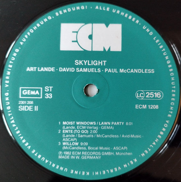 Art Lande, Paul McCandless, Dave Samuels : Skylight (LP, Album)