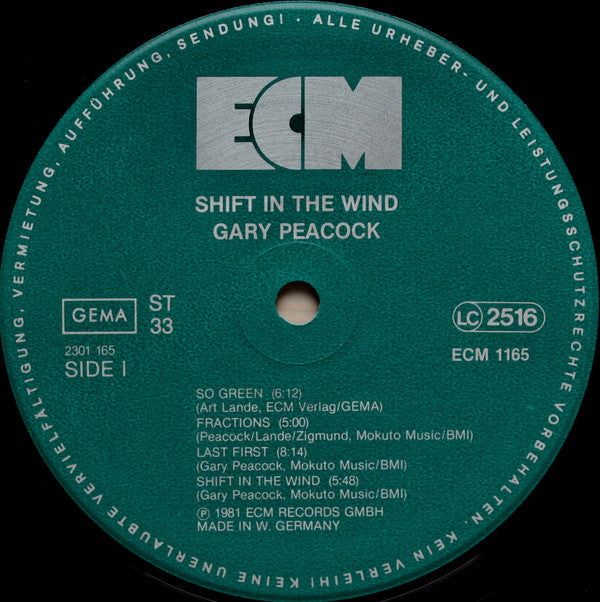 Gary Peacock, Art Lande, Eliot Zigmund : Shift In The Wind (LP, Album)