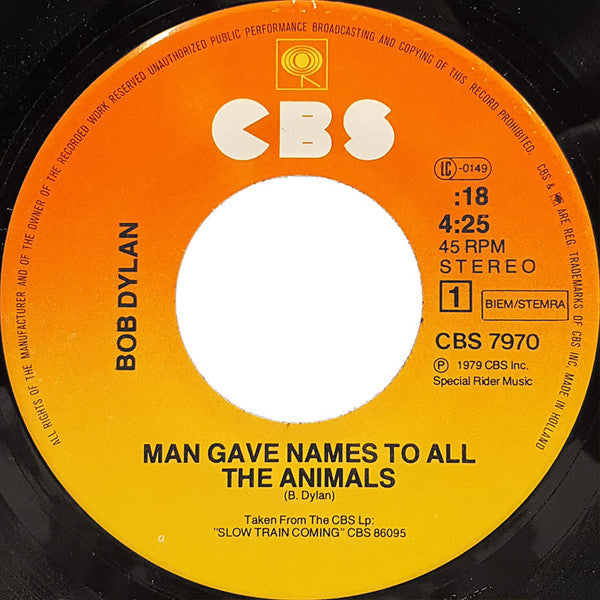 Bob Dylan : Man Gave Names To All The Animals (7", Single)
