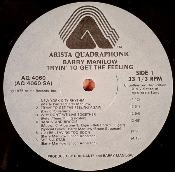 Barry Manilow : Tryin' To Get The Feeling (LP, Album, Quad)