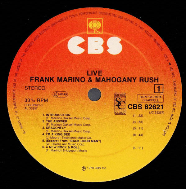 Frank Marino & Mahogany Rush : Live (LP, Album)