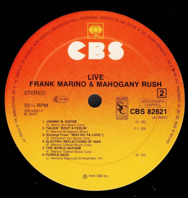 Frank Marino & Mahogany Rush : Live (LP, Album)
