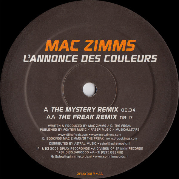Mac Zimms : L'Annonce Des Couleurs (12", 2/2)
