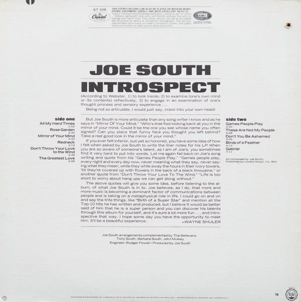 Joe South : Introspect (LP, Album, Jac)