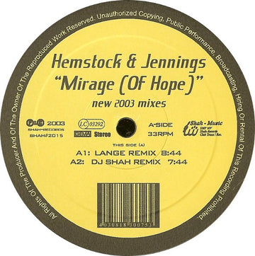 Hemstock & Jennings : Mirage (Of Hope) - New 2003 Mixes (12")