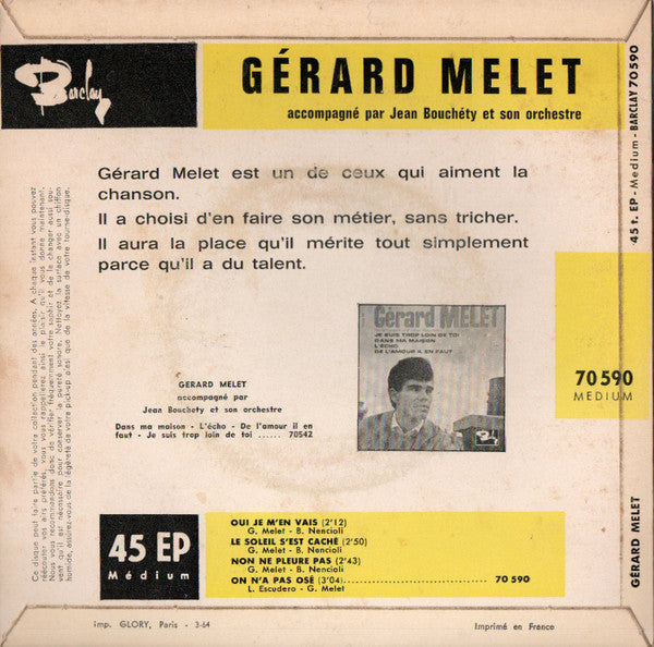 Gérard Melet : Oui Je M'en Vais (Bleu Bleu) (7", EP)