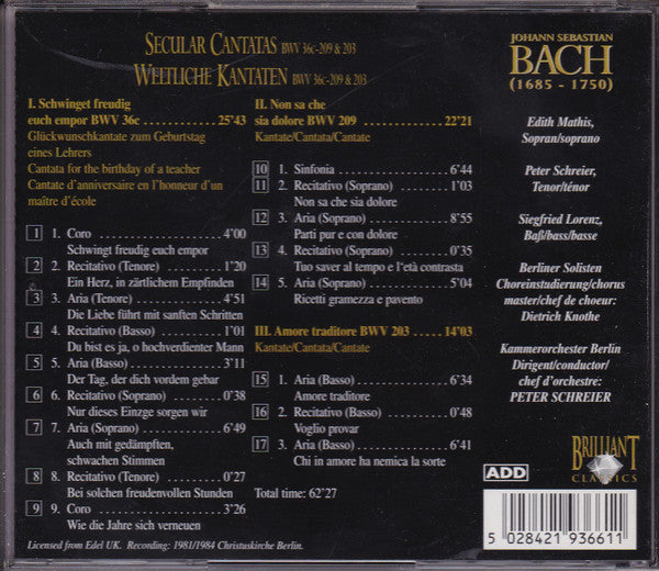 Johann Sebastian Bach : Secular Cantatas / Weltliche Kantaten (8xCD + Box, Comp)