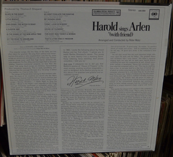Harold Arlen : Harold Sings Arlen (With Friend) (LP, RE)
