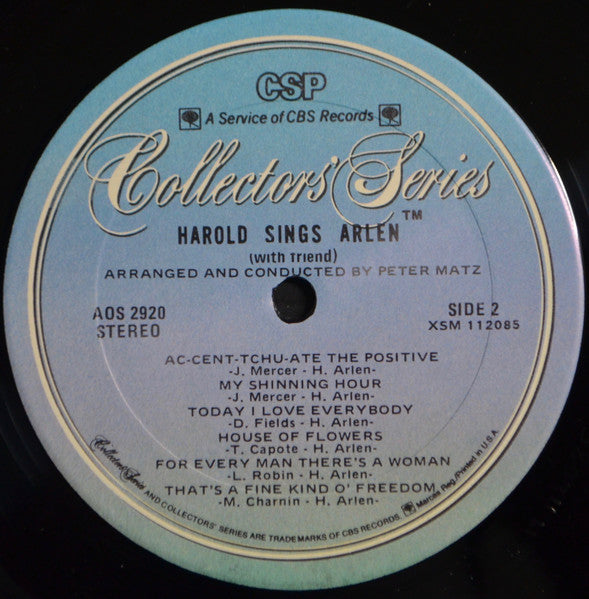 Harold Arlen : Harold Sings Arlen (With Friend) (LP, RE)