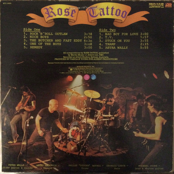 Rose Tattoo : Rose Tattoo (LP, Album, Mon)