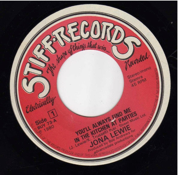 Jona Lewie : You'll Always Find Me In The Kitchen At Parties (7", Single)