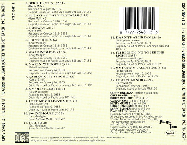 Gerry Mulligan / Chet Baker : The Best Of The Gerry Mulligan Quartet With Chet Baker (CD, Comp)
