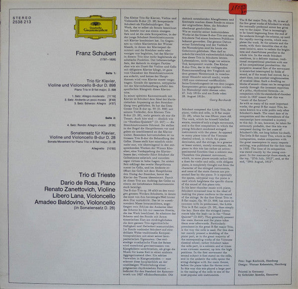 Franz Schubert - Trio Di Trieste : Klaviertrio B-dur / Sonatensatz B-dur (LP)