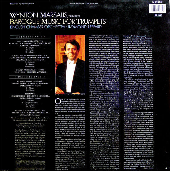 Wynton Marsalis - Antonio Vivaldi • Georg Philipp Telemann • Johann Pachelbel • Michael Haydn • Heinrich Ignaz Franz Biber • English Chamber Orchestra • Raymond Leppard : Baroque Music For Trumpets (LP, Album)