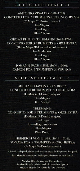 Wynton Marsalis - Antonio Vivaldi • Georg Philipp Telemann • Johann Pachelbel • Michael Haydn • Heinrich Ignaz Franz Biber • English Chamber Orchestra • Raymond Leppard : Baroque Music For Trumpets (LP, Album)