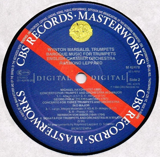 Wynton Marsalis - Antonio Vivaldi • Georg Philipp Telemann • Johann Pachelbel • Michael Haydn • Heinrich Ignaz Franz Biber • English Chamber Orchestra • Raymond Leppard : Baroque Music For Trumpets (LP, Album)