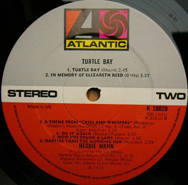 Herbie Mann : Turtle Bay (LP, Album, Emb)