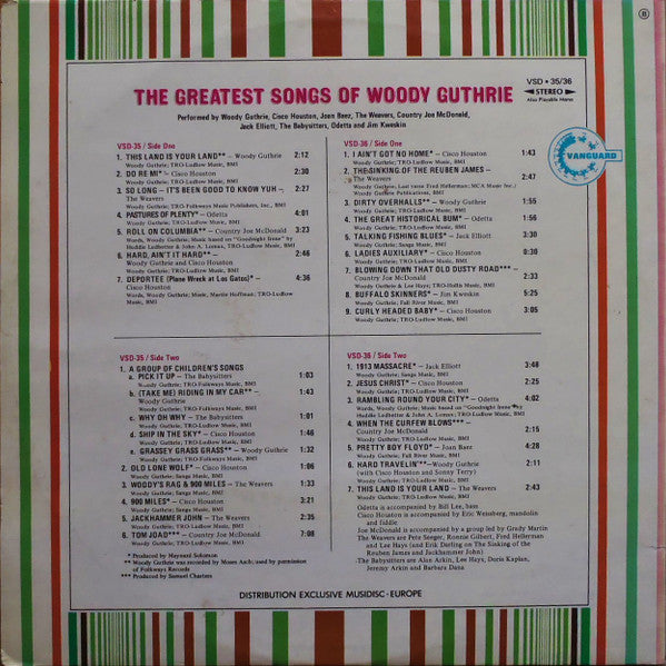 Various : The Greatest Songs Of Woody Guthrie (2xLP, Comp, Gat)