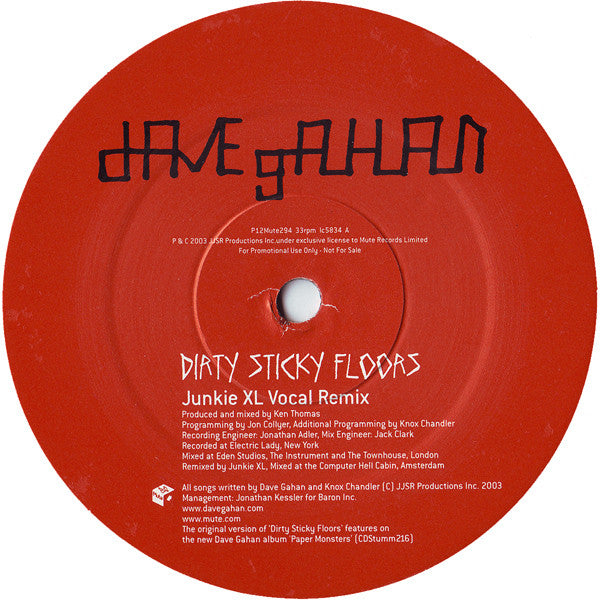 Dave Gahan : Dirty Sticky Floors (12", Single, Promo)