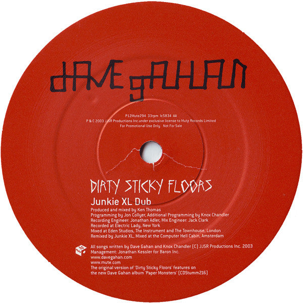 Dave Gahan : Dirty Sticky Floors (12", Single, Promo)