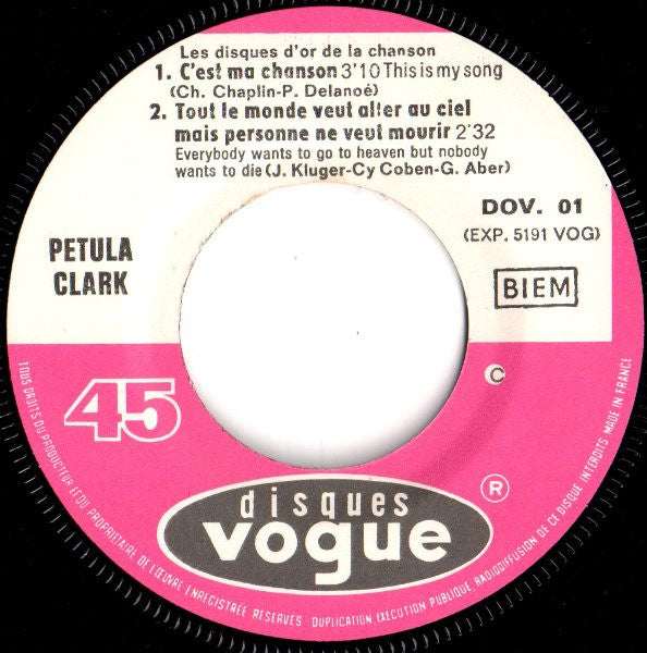 Petula Clark : Les Disques D'or De La Chanson (7", EP, Gat)