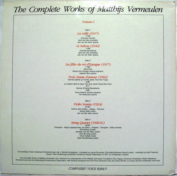 Matthijs Vermeulen : The Complete Works Of Matthijs Vermeulen - Volume I (2xLP)