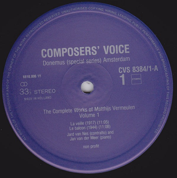 Matthijs Vermeulen : The Complete Works Of Matthijs Vermeulen - Volume I (2xLP)
