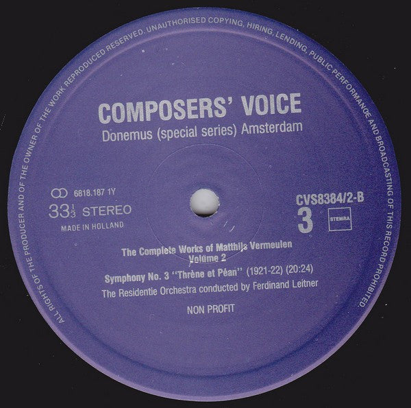 Matthijs Vermeulen : The Complete Works Of Matthijs Vermeulen - Volume II (2xLP)