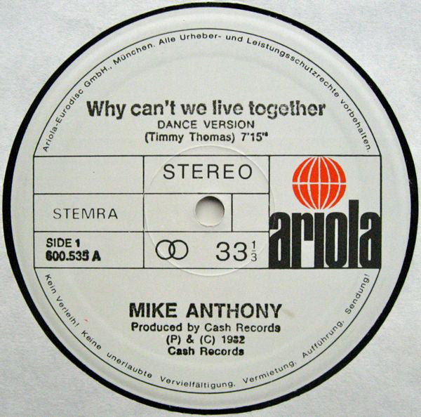 Mike Anthony : Why Can't We Live Together... (New Version) (12", M/Print)