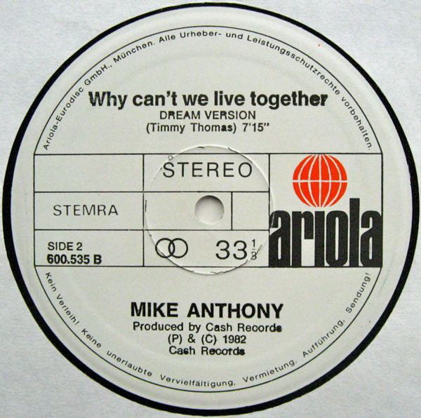 Mike Anthony : Why Can't We Live Together... (New Version) (12", M/Print)