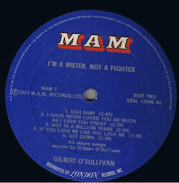 Gilbert O'Sullivan : I'm A Writer, Not A Fighter (LP, Album)