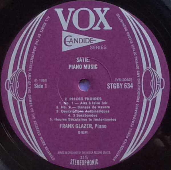 Erik Satie ・ Frank Glazer : Piano Music Volume 2 (LP)