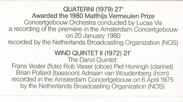 Jan van Vlijmen : Quaterni / Wind Quintet II (LP, Album)
