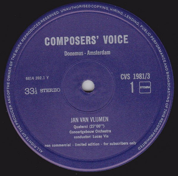 Jan van Vlijmen : Quaterni / Wind Quintet II (LP, Album)