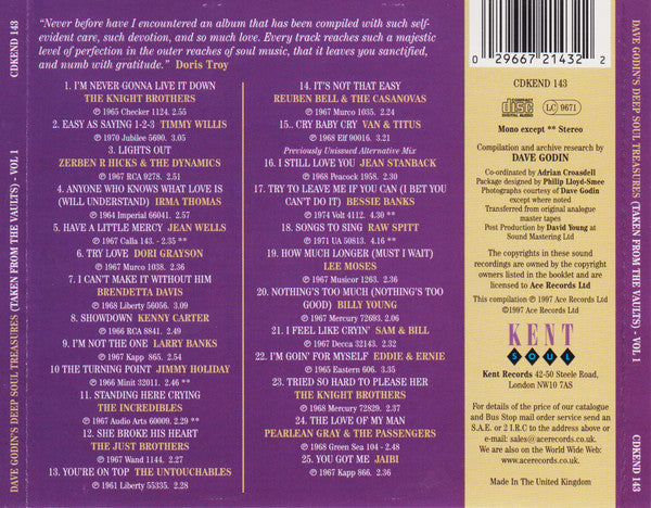 Dave Godin : Deep Soul Treasures (Taken From The Vaults...) (Volume 1) (CD, Comp, RE, RP)