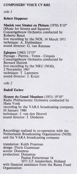 Robert Heppener, Rudolf Escher : Muziek Voor Straten En Pleinen / Eglogues / Hymnes Du Grand Meaulnes (LP)