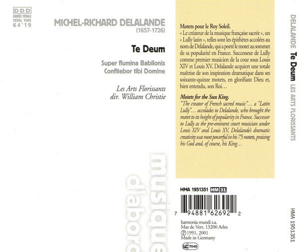 Michel Richard Delalande - Les Arts Florissants, William Christie : Te Deum (CD, RE)