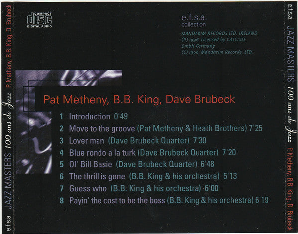 Pat Metheny, B.B. King, Dave Brubeck : Jazz Masters (100 Ans De Jazz) - Concert Midem (CD, Album)
