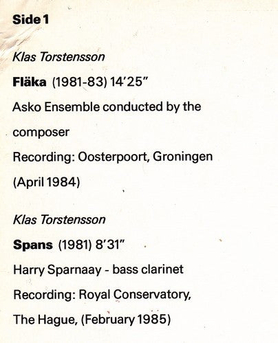 Klas Torstensson, Cliff Crego, Jan Vriend : Untitled (LP)