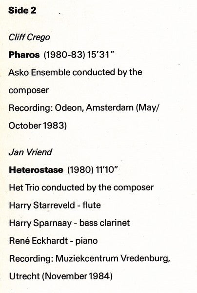 Klas Torstensson, Cliff Crego, Jan Vriend : Untitled (LP)