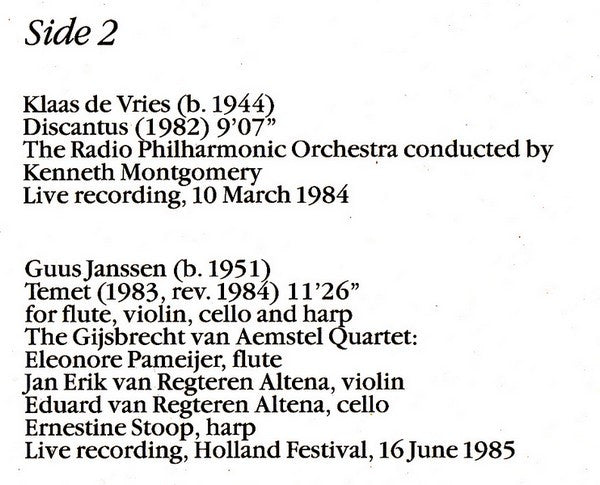 Jan van Vlijmen, Guus Janssen, Klaas de Vries : 3 Matthijs Vermeulen Prizes (LP)