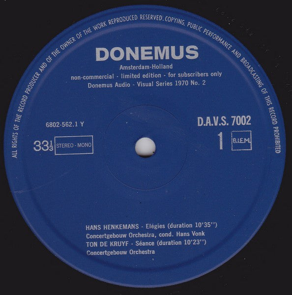 Hans Henkemans, Ton de Kruyf (2), Otto Ketting, Nico Schuyt : Donemus Audio-Visual Series 7002 (LP, Album, Ltd)