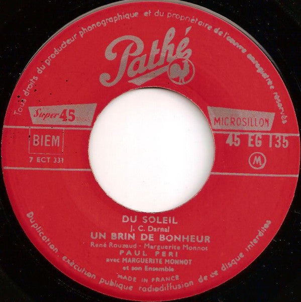 Paul Peri Avec Marguerite Monnot Et Son Ensemble : Du Soleil (7", EP)