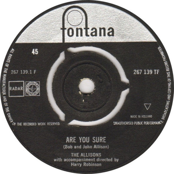 The Allisons : Are You Sure (7")