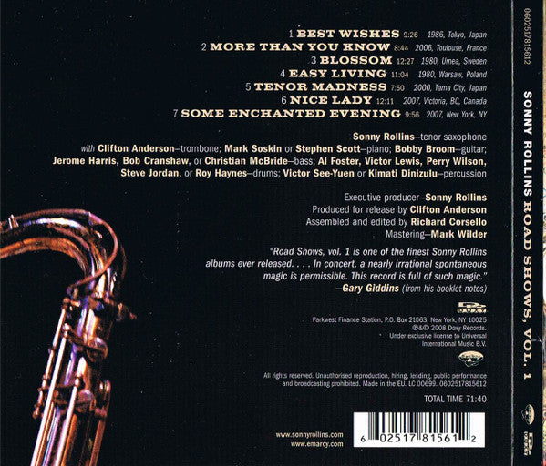 Sonny Rollins : Road Shows Vol 1 (CD, Album, Dig)