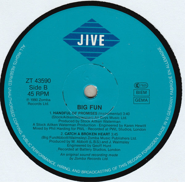 Big Fun : Handful Of Promises (12", Maxi)