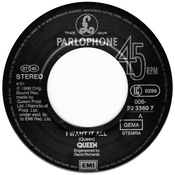 Queen : I Want It All (7", Single)