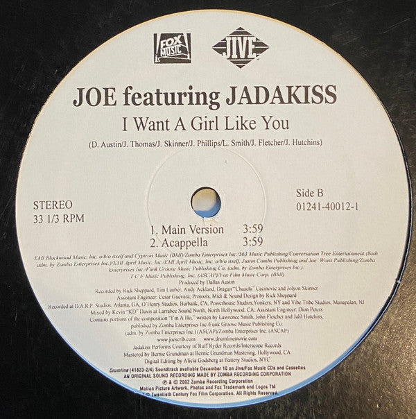Joe Featuring Jadakiss : I Want A Girl Like You (12")