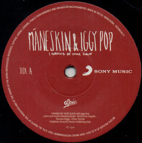 Måneskin & Iggy Pop : I Wanna Be Your Slave (7", Single, Ltd, Num)